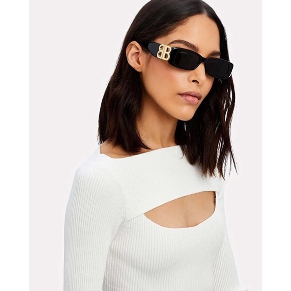 Balenciaga BB0096S 001 Black Gold Grey Lens Women Sunglasses Small Authentic - Picture 4 of 11